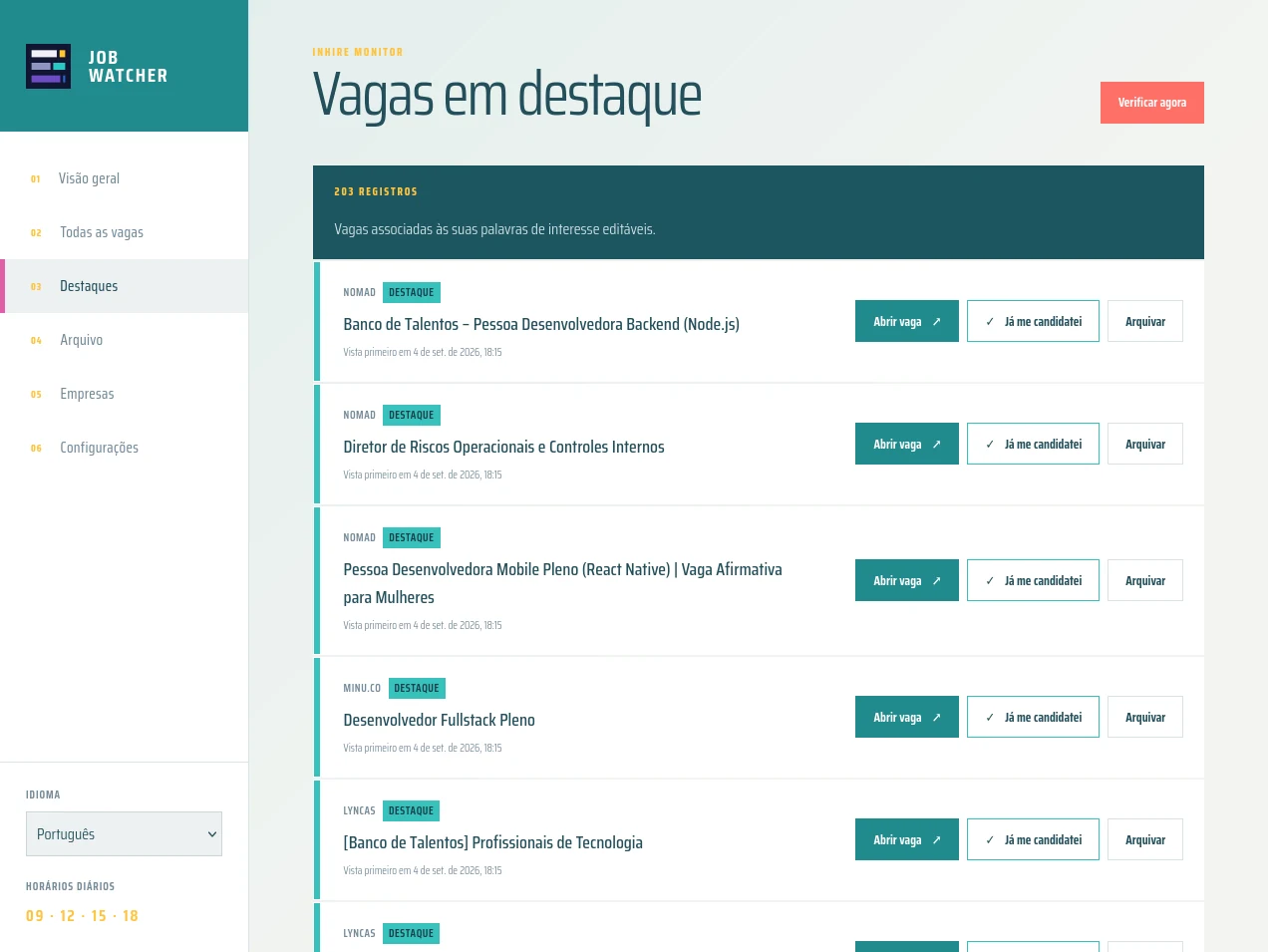 Job Watcher dashboard with highlighted opportunities